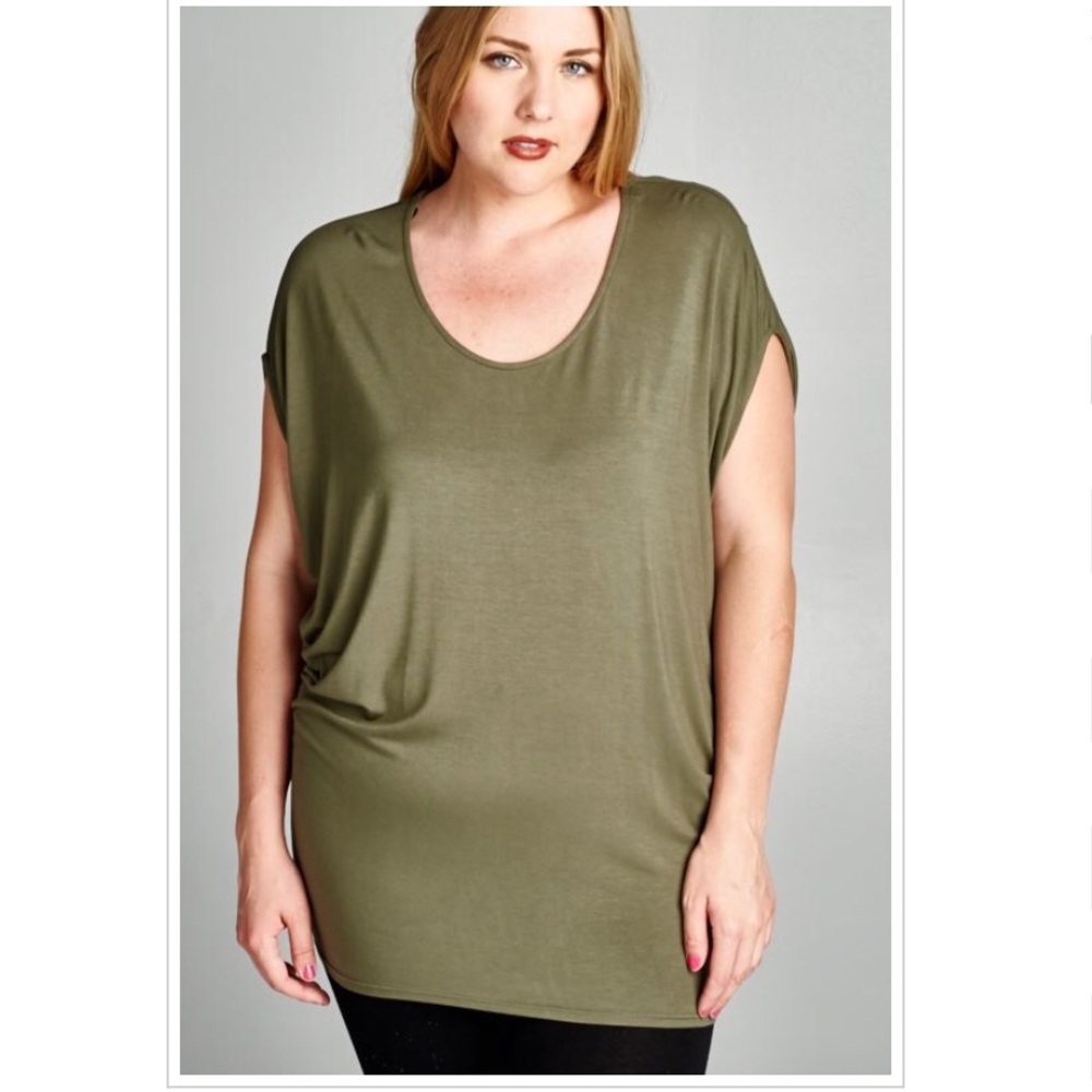Olive Green 1X Plus Size Shirt Blouse Top